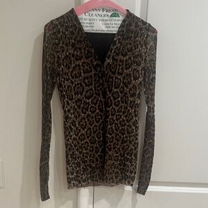 Fuzzi Leopard Print V-Neck Blouse